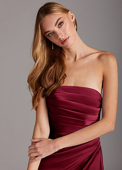 Azazie Lexie Bridesmaid Dresses Burgundy Sheath Strapless Stretch Satin Convertible Dress image6