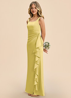 Azazie Adrienne Junior Canary Sheath Pleated Stretch Satin Dress image5