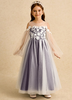 Azazie Zimi vestidos de niña de las flores Vestido de Ciruela de Tul de Princesa con Escote de Corazón image5