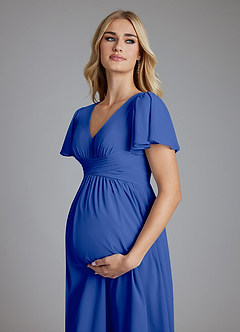 Azazie Verna Maternity Bridesmaid Dresses A-Line V-Neck Ruched Chiffon Floor-Length Dress image5