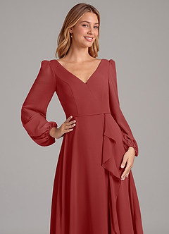 Azazie Simone 신부 들러리 드레스 A라인 긴팔 쉬폰 바닥 길이 드레스 image7