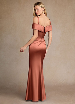 Azazie Laredo Vestidos para mãe da noiva Vestido Argila de Cetim elástico de sereia com Fora do ombro image4