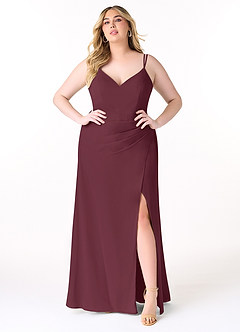 Azazie Leo Bridesmaid Dresses Cabernet Mermaid V-Neck Pleated Chiffon Dress image7