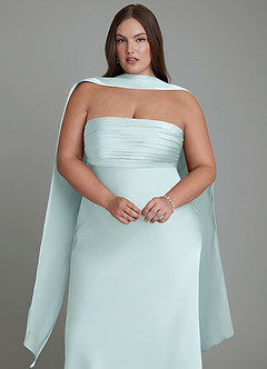 Azazie Saylor Vestidos de damas de honor Vestido Vidrio Marino de Satén Elástico de Corte Sirena con Palabra de honor image18