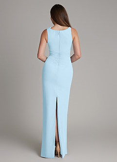 Azazie Charice At-home Try On Dresses Sky Blue Sheath Pleated Chiffon Dress image5