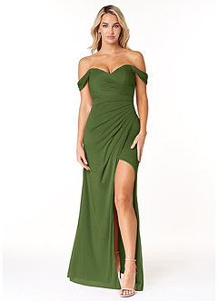 Azazie Tessa Bridesmaid Dresses Olive Sheath Sweetheart Off-The-Shoulder Mesh Convertible Dress image1
