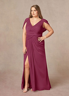 Azazie Luisa Mother of the Bride Dresses Mulberry Mermaid V-Neck Pleated Mesh Dress image9
