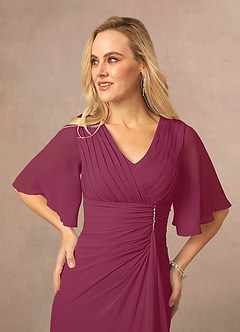 Azazie Carson Mother of the Bride Dresses Mulberry A-Line V-Neck Lace Chiffon Dress image4