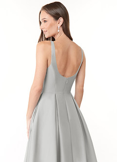 Azazie Neve Bridesmaid Dresses Silver Ball-Gown with Pockets Stretch Satin Dress image6