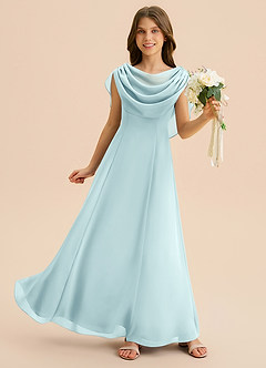 Azazie Lambie Junior Sea Glass A-Line Pleated Chiffon Dress image3