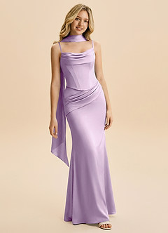 Azazie Sorrel Junior Robe Sirène en Satin extensible Rayé Frostiges Flieder image1