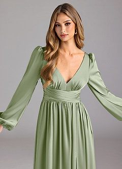 Azazie Norah Robes de demoiselle d'honneur Robe Trapèze en Satin extensible Vert Sauge image5