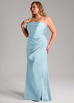 Azazie Leonis Bridesmaid Dresses Sky Blue Mermaid Pleated Stretch Satin Convertible Dress image12