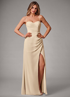 Azazie Haisley Bridesmaid Dresses Champagne Sheath Off the Shoulder Chiffon Convertible Dress image1