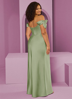 Barbie ♥ Azazie Jurken voor bruidsmeisjes Converteerbaar Jurk van Stretch Satijn met Kolom Off the Shoulder Stoffige Salie image9