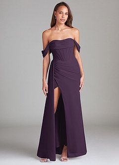 Azazie Amyra Bridesmaid Dresses Plum Sheath Off the Shoulder Chiffon Convertible Dress image1