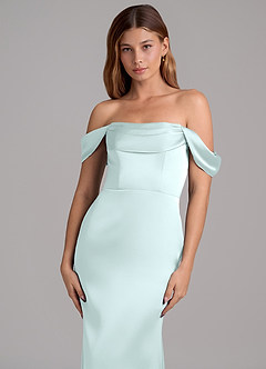 Azazie Miley Bridesmaid Dresses Sea Glass Mermaid Off the Shoulder Stretch Satin Convertible Dress image2