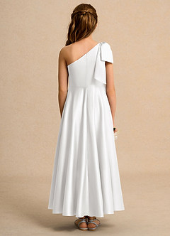 Azazie Guppy Girls Formal Flower Girl Dresses White A-Line One Shoulder Matte Satin Dress image2