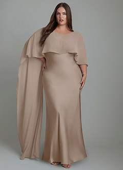 Azazie Stefania Robes de demoiselle d'honneur Robe Trapèze en Satin extensible Taupe image3