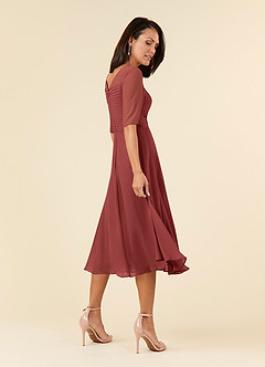 Azazie Naomi Mère de la mariée Robes Robe Trapèze en Mousseline de soie Col bateau plissé Terracotta image4