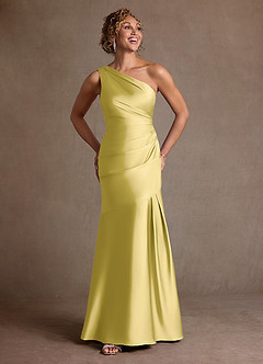 Azazie Haifa Klänningar till brudens mor Klä Sjöjungfru i Stretch Satin Ena axeln Kanariefågel image4