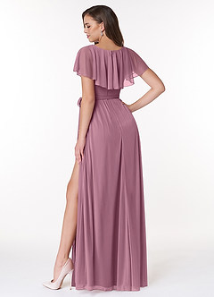 Azazie Jael Bridesmaid Dresses Vintage Mauve A-Line V-Neck Mesh Dress image2