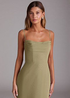 Azazie Saige Jurken voor bruidsmeisjes Converteerbaar Jurk van Chiffon met A-Lijn Off the Shoulder Mosgroen image2