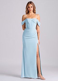 Azazie Joanne Final Sale Sky Blue Mermaid Off the Shoulder Chiffon Dress image5