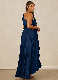 Christian Siriano Bridal for Azazie 1008 Bridesmaid Dresses Dark Navy A-Line One Shoulder Stretch Satin Dress image13