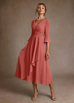 Azazie Aerynne Suknie dla Matki Panny Młodej Linia A Pofałdowany Szyfon Długość herbaty Sukienka image3