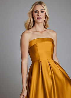 Azazie Lucienne Vestidos de damas de honor Vestido de Caramelo de Satén Elástico de Corte en A Convertible con Sin tirantes image7