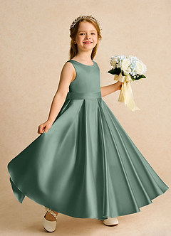 Azazie Cherry Flower Girl Dresses Eucalyptus Eucalyptus Ball-Gown Pleated Matte Satin Dress image3