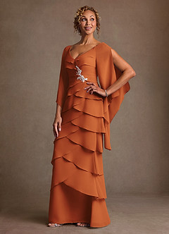 Azazie Arabinda Abiti per la Madre della Sposa Abito Tubino in Chiffon Increspato Cannella image3
