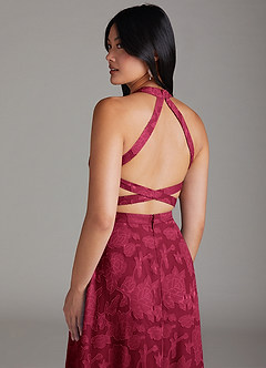 Azazie Clarice Jurken voor bruidsmeisjes Jurk van Bloemen Burn-out met A-Lijn Zijsplit Bourgondië image6