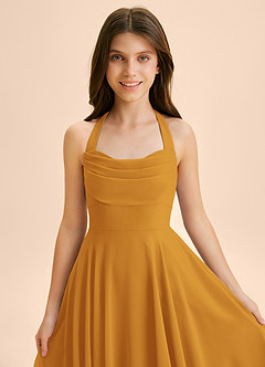 Azazie Kady Junior Vestido Caramelo de Chiffon de Linha A com Decote em coração image6