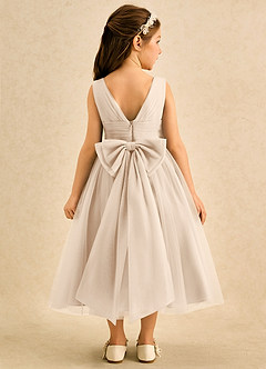 Azazie Macaron Robe Demoiselle D'honneur Fillette Robe Trapèze en Tulle Plissée Albâtre Blanc image2
