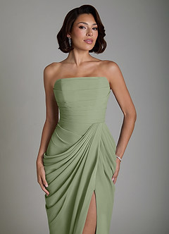 Azazie Nyra Bridesmaid Dresses Pistachio Sheath Corset Chiffon Dress image5