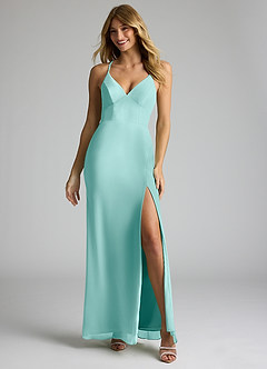 Azazie Becca Brautjungfernkleider Etui V-Hals Chiffon Kleid Aqua image3