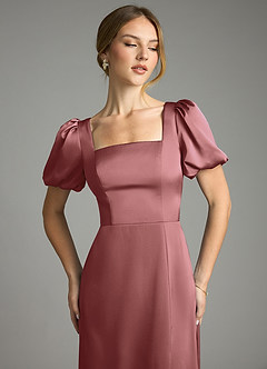 Azazie Fyona Suknie dla druhen Linia A Pofałdowany Satyna elastyczna Do ziemi Sukienka image6