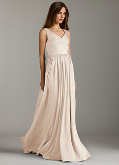 Azazie Keyla Bridesmaid Dresses White Alabaster A-Line Pleated Stretch Satin Dress image1