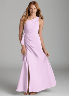 Azazie Maive Junior Agave A-Line Pleated Chiffon Dress image1