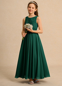 Azazie Ducky Junior Formal Sukienki dla dziewczynek sypiących kwiaty Linia A Pofałdowany Szyfon Długość kostki Sukienka image6