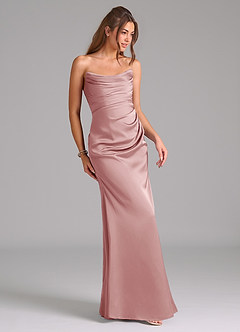 Azazie Lucille Bridesmaid Dresses Dusty Rose Mermaid Strapless Stretch Satin Convertible Dress image5