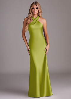 Azazie Doretta Bridesmaid Dresses Lemongrass Mermaid Pleated Stretch Satin Dress image2