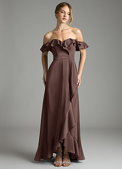 Azazie Lyra Bridesmaid Dresses Ganache A-Line Off the Shoulder Stretch Satin Convertible Dress image6