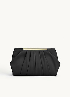 front Ensemble de sandales à talons compensés en satin stretch et pochette plissée assorties