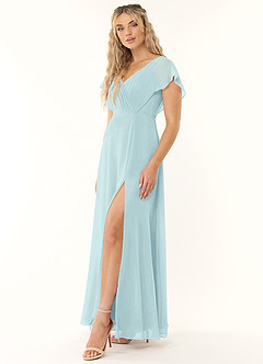 Azazie Rylee Bridesmaid Dresses Sea Glass A-Line Pleated Chiffon Dress image3