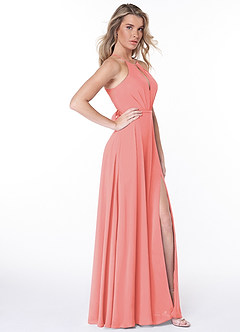 Azazie Evalleen Bridesmaid Dresses Coral A-Line Pleated Chiffon Dress image5