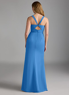 Azazie Mero Vestidos de damas de honor Vestido de Azul Grisaceo de Gasa de Corte Recto con Plisado image3