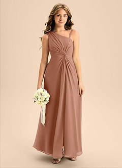 Azazie Brooke Junior Vestido de Bronceador de Gasa de Corte en A con Corte Lateral image1